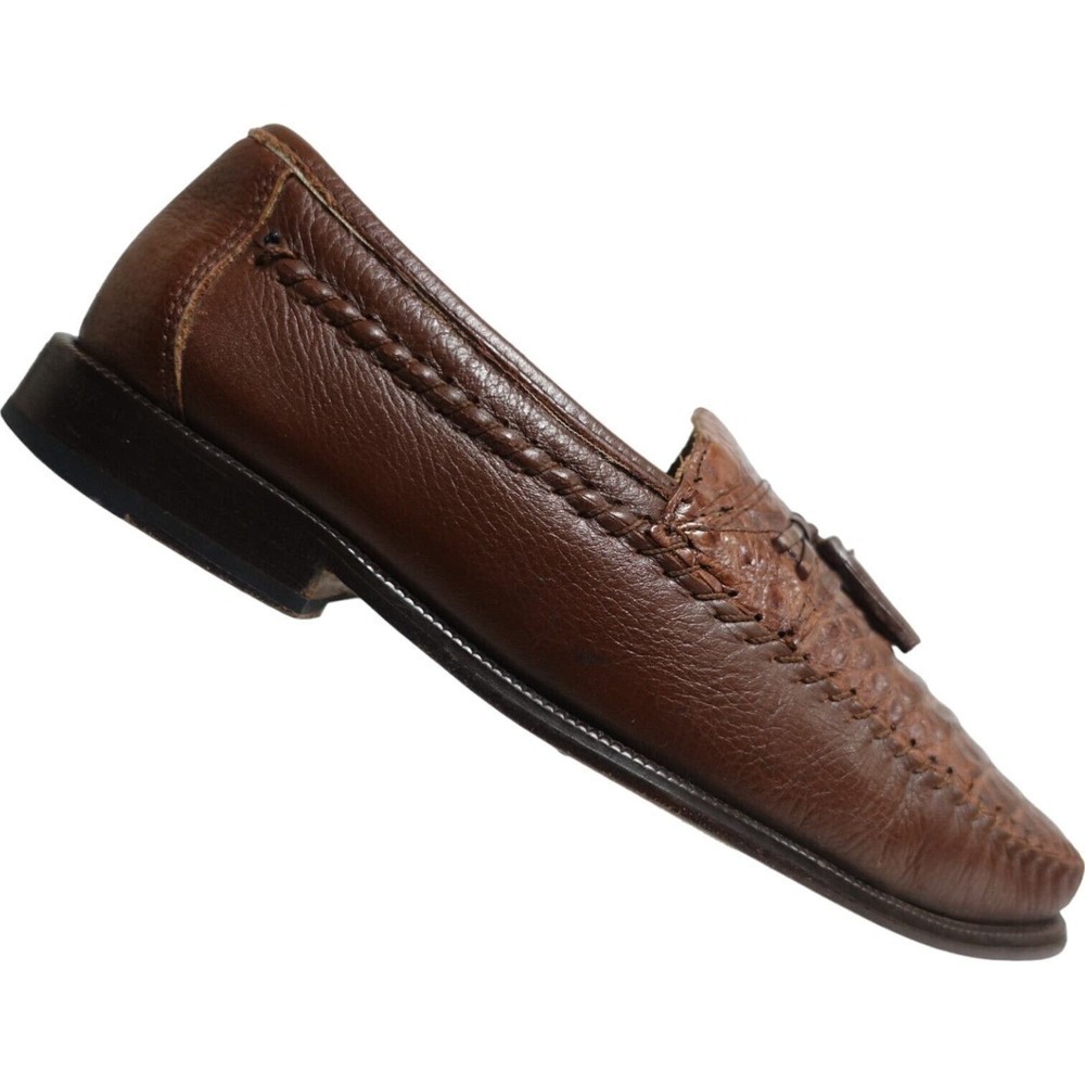 BRASSBOOT Men Loafers Galen Genuine Caiman Alligator Tassel Size 7.5 M Brown